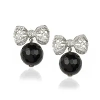 Picture Earrings Rhodium-plated silver White zircons Black onyx Also available in cracked agate or smoky quartz