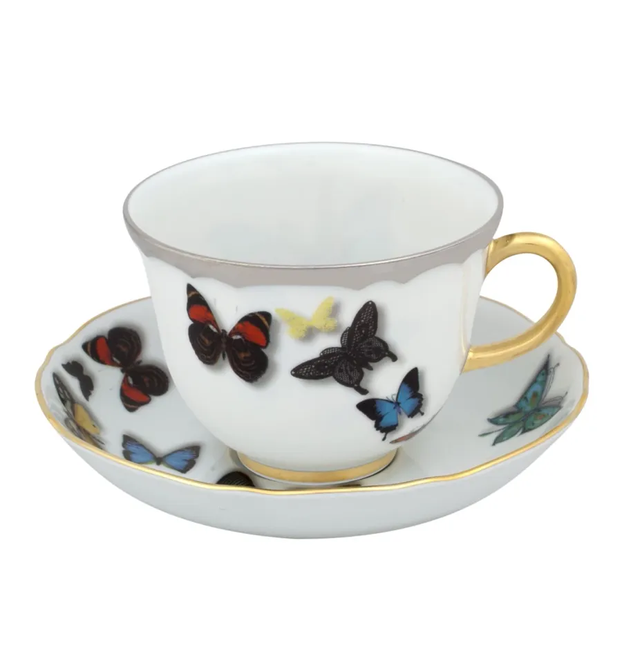 obrazek 1 Porcelanowa biała filiżanka na herbatę ze spodkiem z dekoracyjnym motywem motyli - Vista Alegre