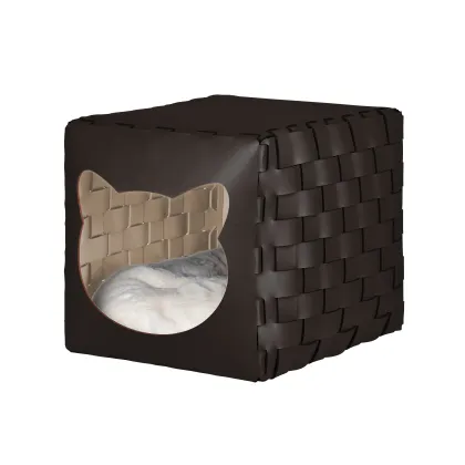 Zdjęcie Skórzany domek dla kota 35x40x35 cm w kolorze czekoladowym