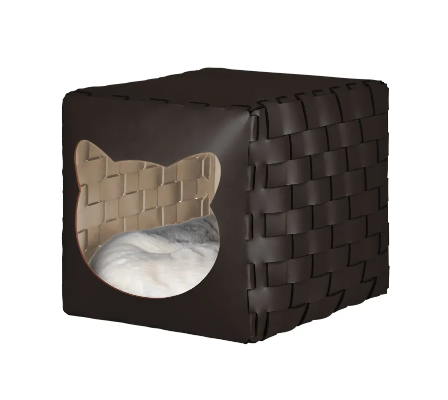 obrazek 1 Skórzany domek dla kota 35x40x35 cm w kolorze czekoladowym