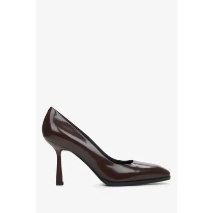 Zdjęcie Estro: Ciemnobrązowe buty na obcasie ze skóry naturalnej
