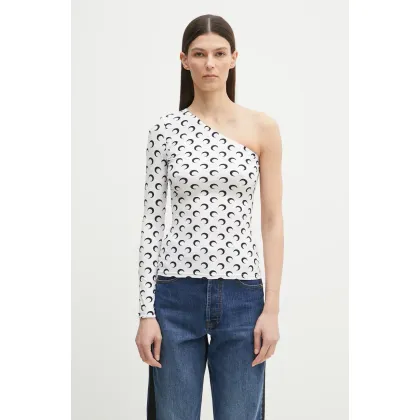 Zdjęcie Marine Serre bluzka Recycled Moon Jersey SS Asymmetric damska kolor biały wzorzysta WTS014A.CJER0001