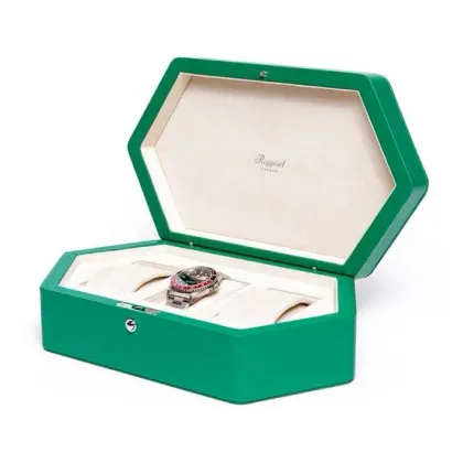 Picture Hexagonal leather container for 3 watches in green color
