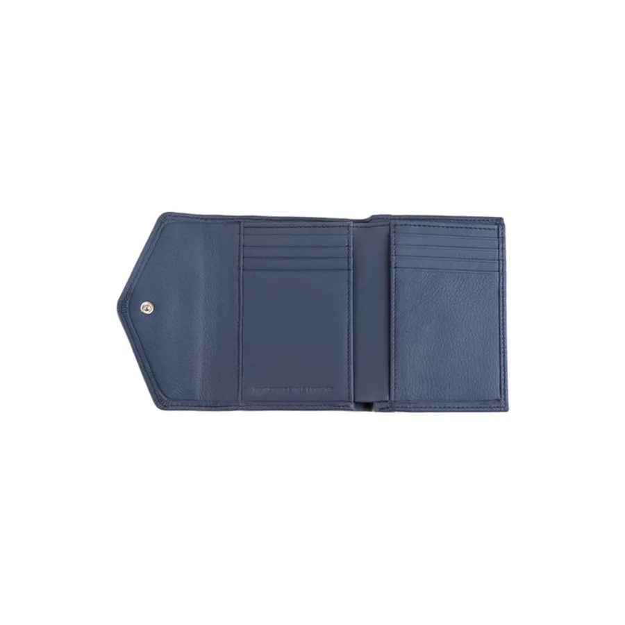 obrazek 2 Luksusowa portmonetka damska z gładkiej skóry w kolorze navy blue i naturalnego drewna Amazaque