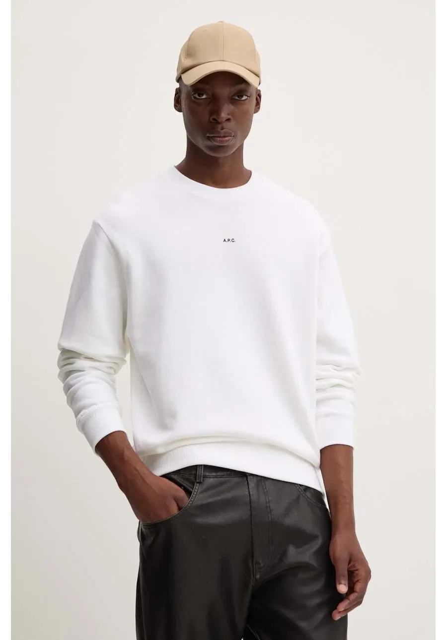 obrazek 1 A.P.C. bluza bawełniana sweat boxy micro logo GOTS męska kolor biały gładka COHBX.H27910
