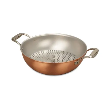 Zdjęcie Miedziany wok 28 cm z dwoma uchwytami ze stali nierdzewnej