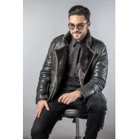 Zdjęcie Długi elegancki płaszcz męski ze skóry jagnięcej - A&A VEsa