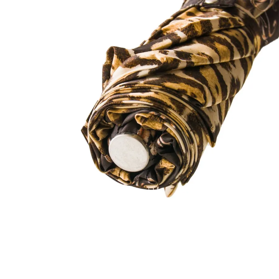 obrazek 6 Stylowy brązowy parasol damski zdobiony motywem skóry leoparda – Pasotti