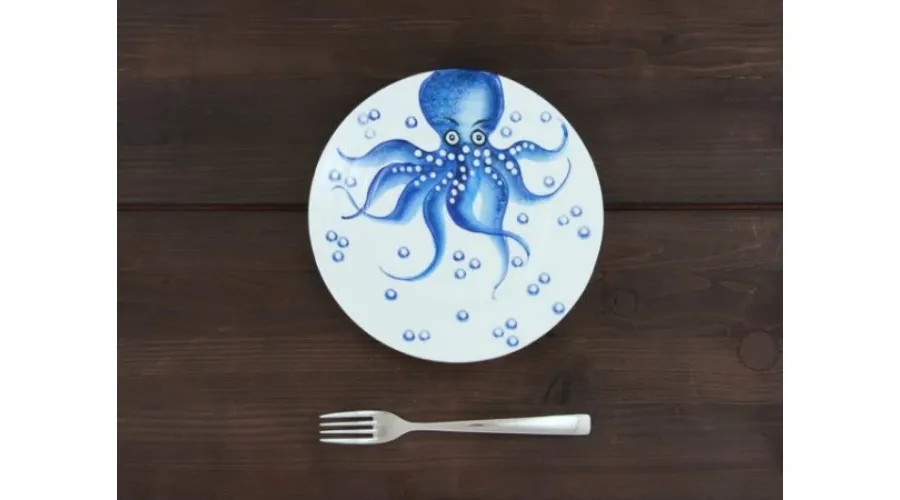 obrazek 1 Ceramiczny talerz deserowy zdobiony niebieskim motywem ośmiornicy - Le Ceramiche