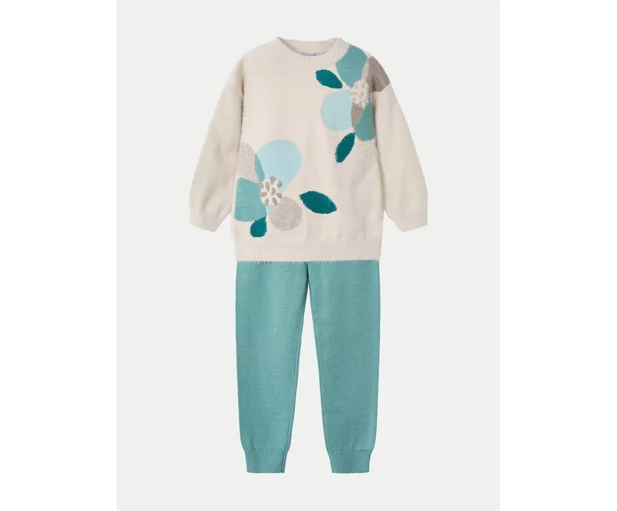 obrazek 1 Mayoral Komplet sweter i spodnie materiałowe 4553 Zielony Regular Fit