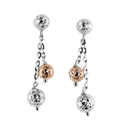 Zdjęcie Eleganckie kolczyki z fasetowanymi kulkami w białym i różowym złocie