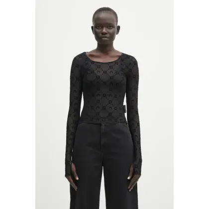 Zdjęcie Marine Serre longsleeve Recycled Mesh Flock SS Cropped damska kolor czarny wzorzysta WTS012A.CJER0005