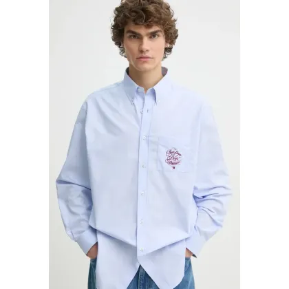 Zdjęcie Drôle de Monsieur koszula bawełniana La Chemise Slogan Vignes męska kolor niebieski regular z kołnierzykiem button-down F-SH199-CO116-LBE