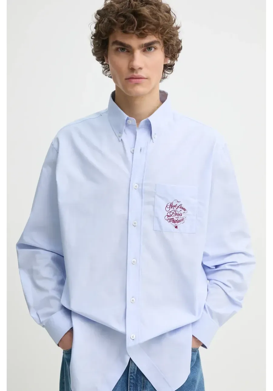 obrazek 1 Drôle de Monsieur koszula bawełniana La Chemise Slogan Vignes męska kolor niebieski regular z kołnierzykiem button-down F-SH199-CO116-LBE