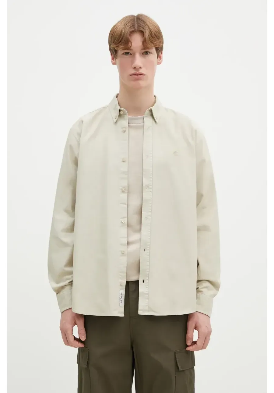 obrazek 1 Carhartt WIP koszula bawełniana Longsleeve Bolton Shirt męska kolor beżowy regular z kołnierzykiem button-down I030238.2LPGD