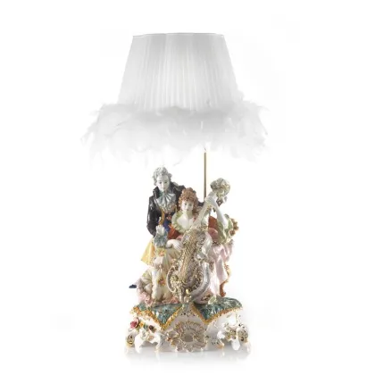 Zdjęcie Włoska barokowa lampa - figura pary grającej na instrumencie wykonana z ceramiki - Ceramiche ML