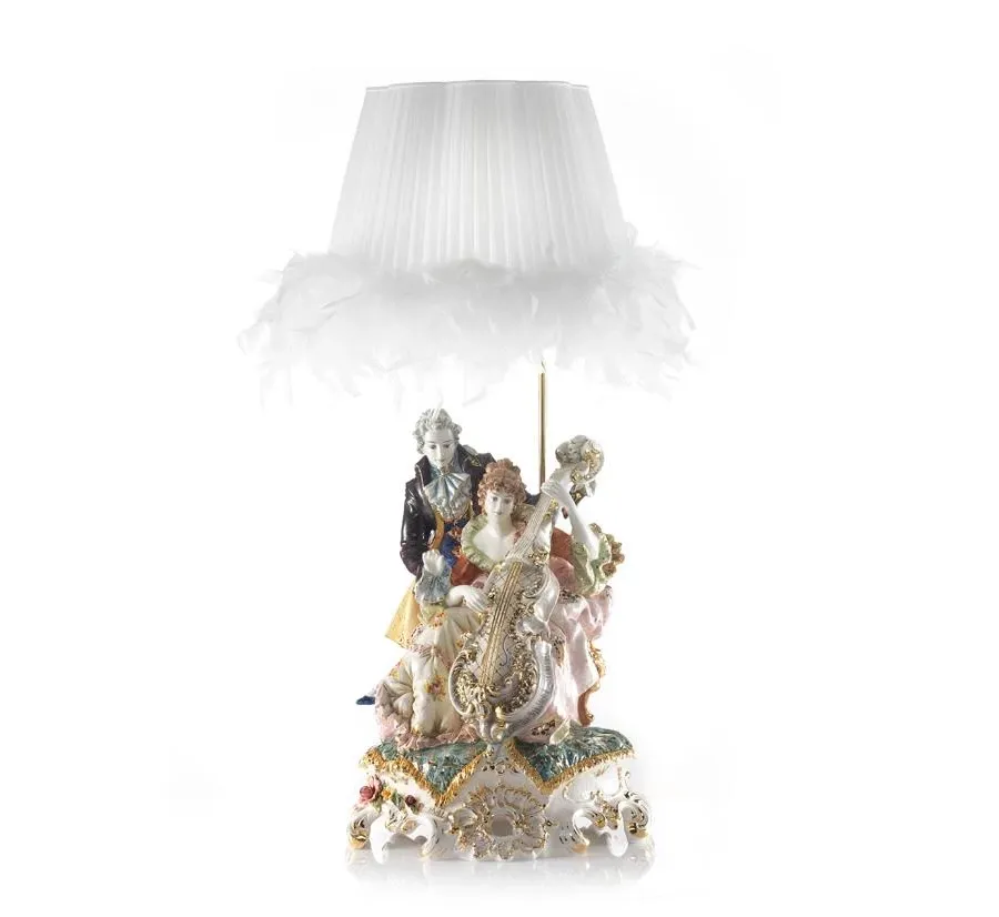 picture 1 Italian baroque lamp - a figure of a couple playing an instrument made of ceramics - Ceramiche ML