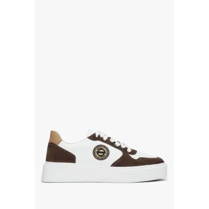Zdjęcie Estro: Brązowo-białe sneakersy damskie ze skóry i weluru naturalnego