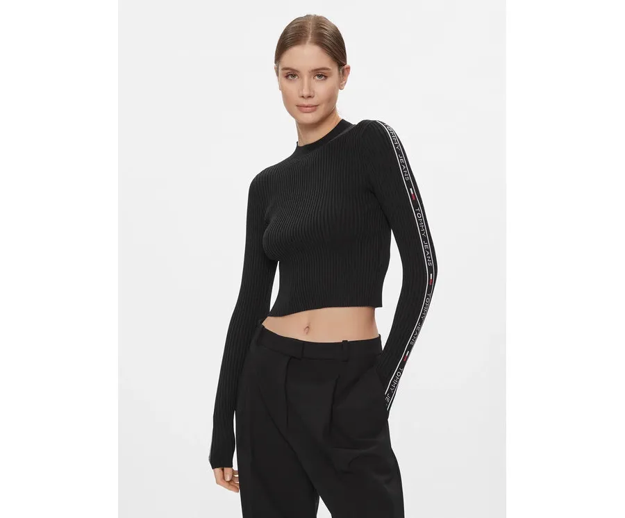 obrazek 1 Tommy Jeans Sweter Tjw Logo Taping Sweater DW0DW17247 Czarny Slim Fit