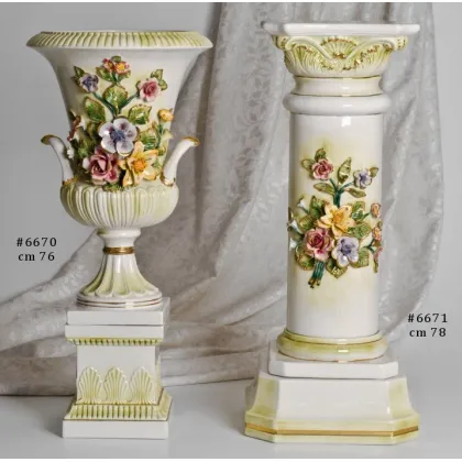 Picture Ceramic decorations in the form of a vase and a column with floral motifs