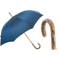 Picture Classic blue men's umbrella with vertical stripes with an ash handle - Pasotti
