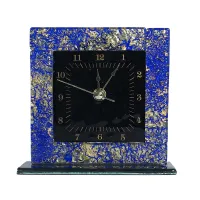 Zdjęcie Kwadratowy zegar stołowy ze złotego szkła Murano w kolorze niebieskim