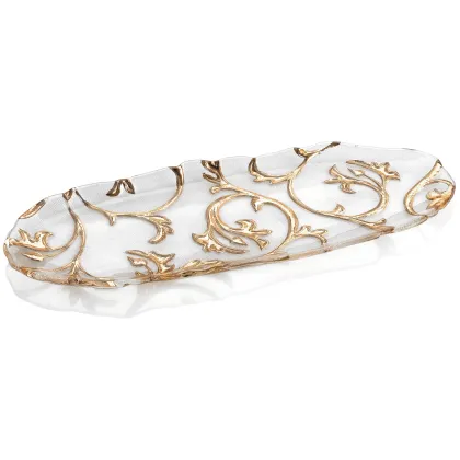 Picture Luxurious oval Bisanzio tray with beautiful gold decoration - IVV