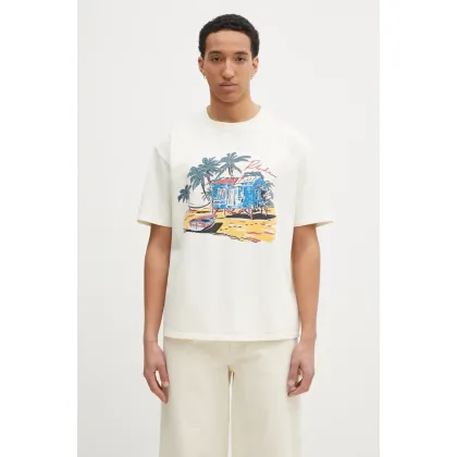 Zdjęcie RHUDE t-shirt bawełniany Beach-Side męski kolor beżowy z nadrukiem RHPS25TT11012