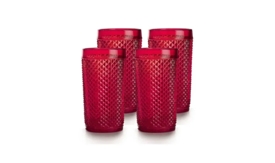 obrazek 1 Elegancki zestaw czterech czerwonych szklanek do drinków highball z kolekcji Bicos Vermelho z bogatym efektownym zdobieniem – Vista Alegre
