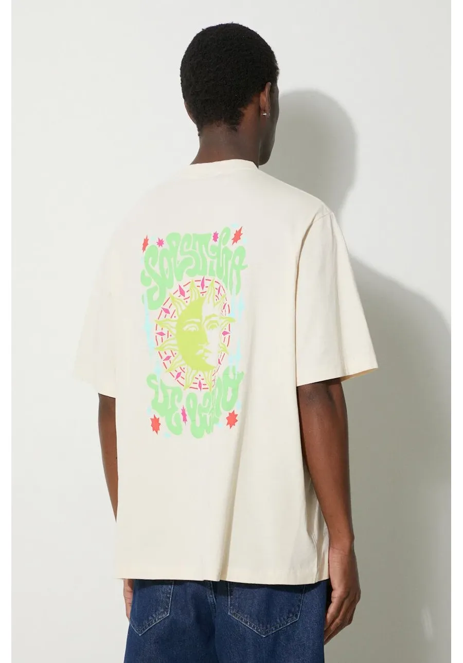 obrazek 1 Marcelo Burlon t-shirt bawełniany Solsticio Over męski kolor beżowy z nadrukiem CMAA054S24JER0070C50