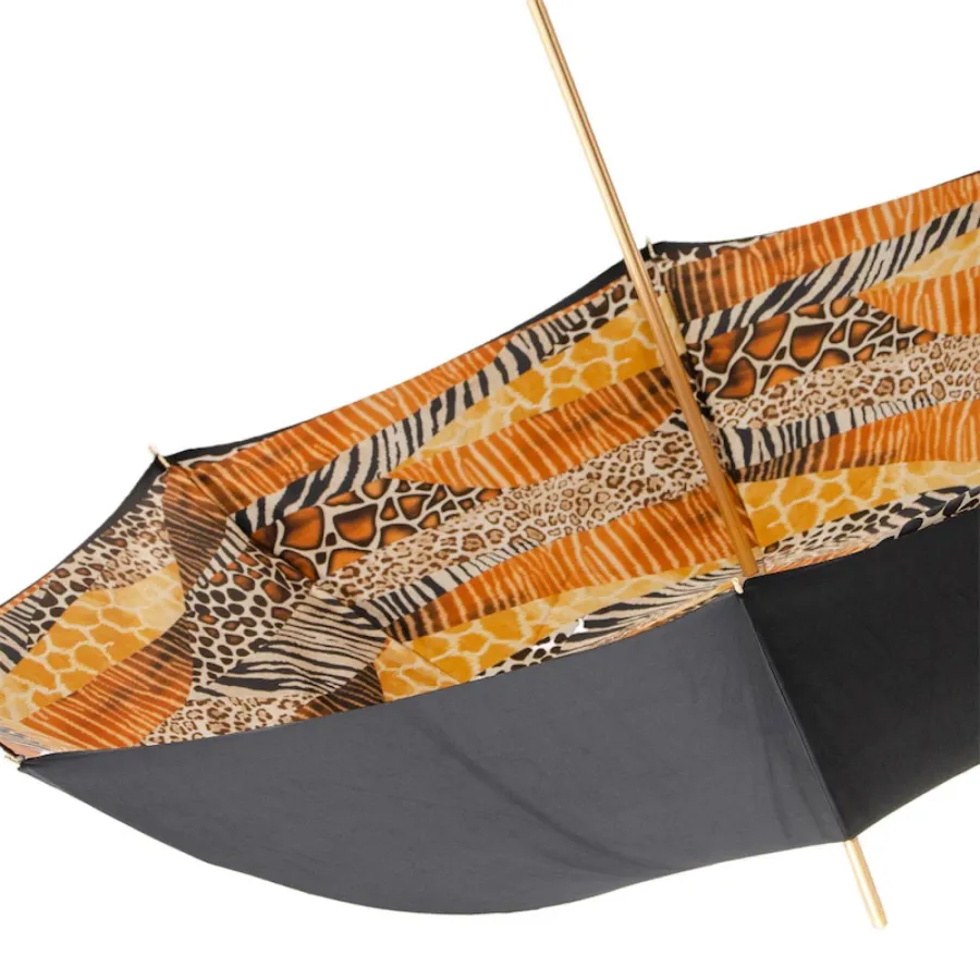 obrazek 7 Stylowy czarny parasol damski zdobiony wzorem skóry tygrysa z rączką – głową tygrysa syberyjskiego – Pasotti