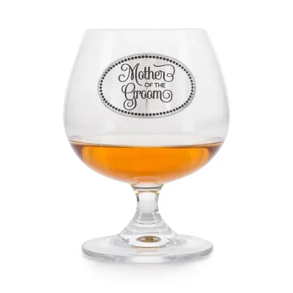 Zdjęcie Ekskluzywny prezent ślubny – kieliszek do brandy z cynowym emblematem „Matka pana młodego”