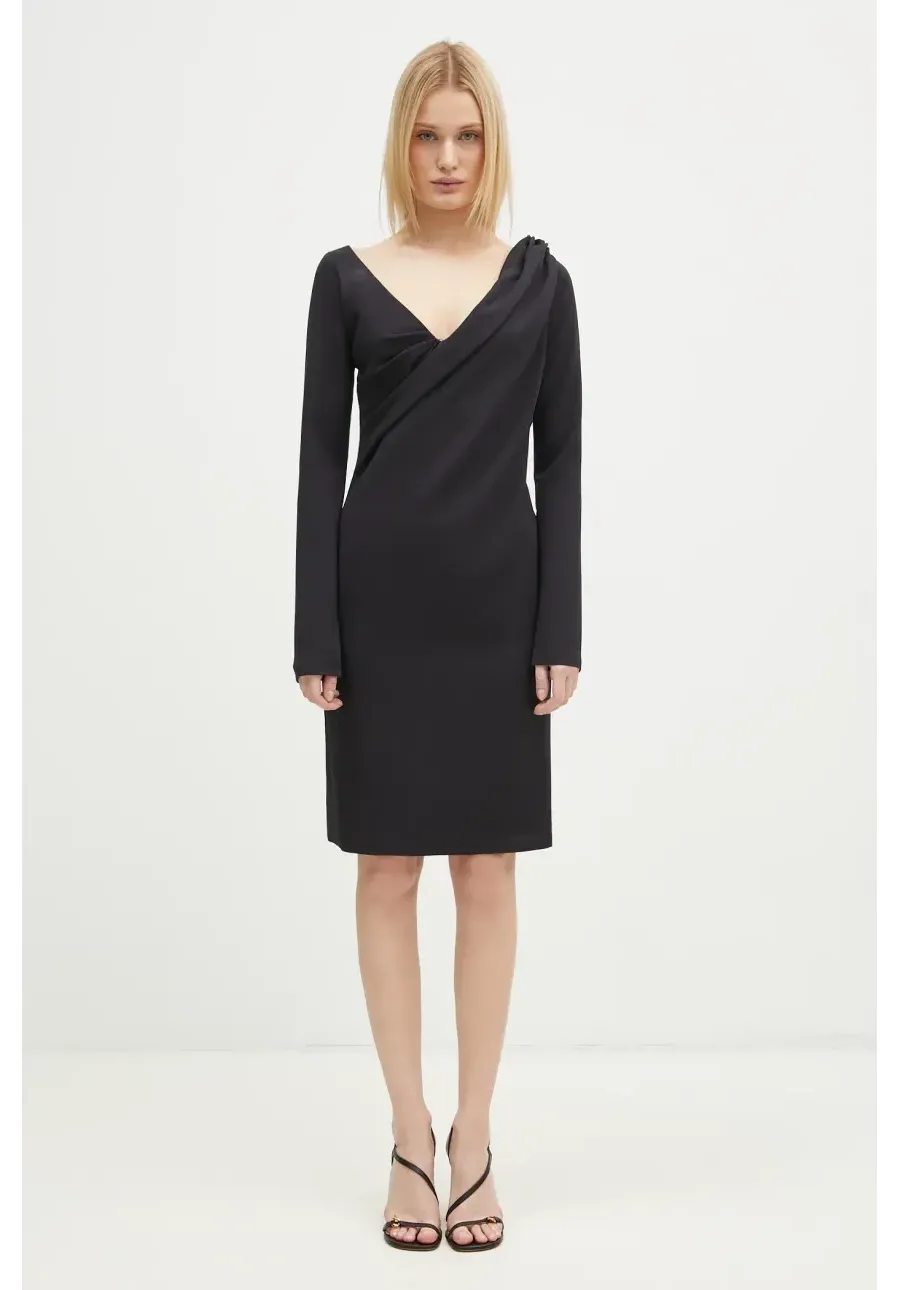 obrazek 1 JW Anderson sukienka Shoulder Drape V-Neck Dress kolor czarny mini dopasowana DR0446.PG1573.999