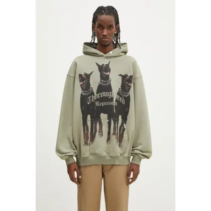 Zdjęcie Represent bluza bawełniana Thoroughbred Hoodie męska kolor zielony z kapturem z nadrukiem MLM41134.066