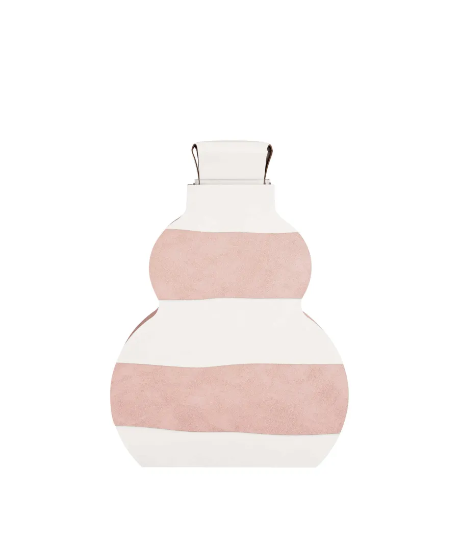 obrazek 1 Skórzany wazon Otto 9x33xH45 cm w poziome pasy w kolorze perłowym i pudrowego różu