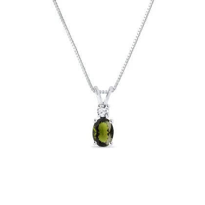 Zdjęcie Naszyjnik z białego złota z mołdawitem i brylantem KLENOTA