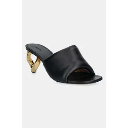 Zdjęcie JW Anderson klapki skórzane Chain Heel Open Mule damskie kolor brązowy na słupku SN0076.LA0161.999