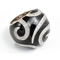 Zdjęcie Pierścień Srebro rodowe Białe cyrkonie Czarna emalia