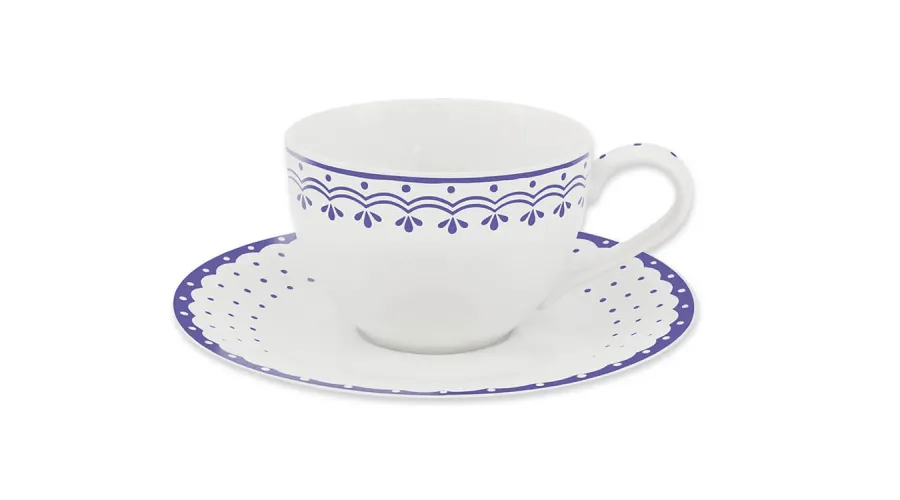 obrazek 1 Porcelanowa filiżanka ze spodkiem zdobiona delikatnym niebieskim motywem z kolekcji HyggeLine – Leander