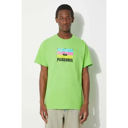 Zdjęcie PLEASURES t-shirt bawełniany Cmyk T-Shirt męski kolor zielony z nadrukiem P24SP051.LIME
