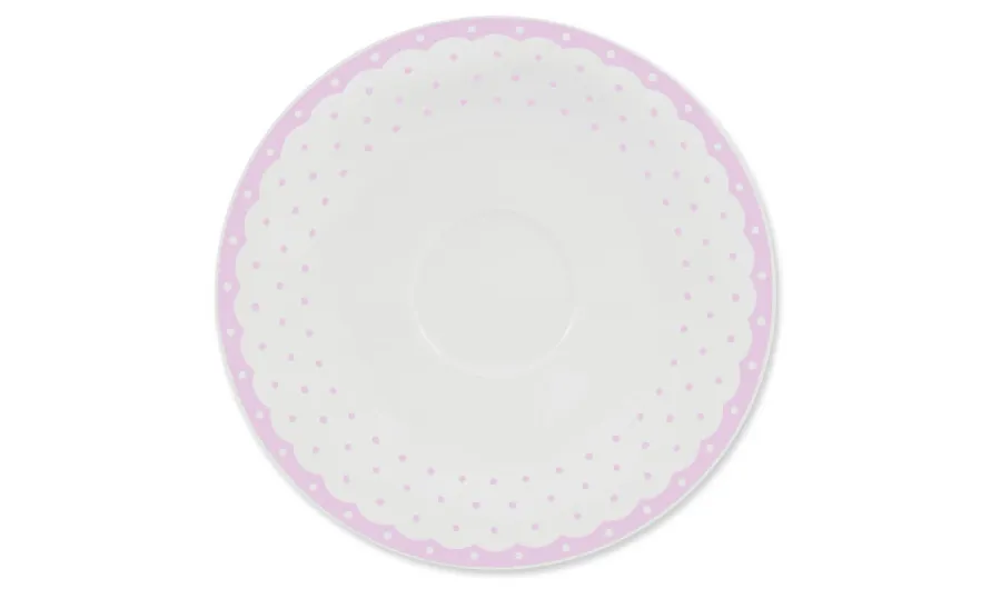 obrazek 1 Stylowy spodek z porcelany zdobiony geometrycznym różowym motywem – wariant 1 – Leander
