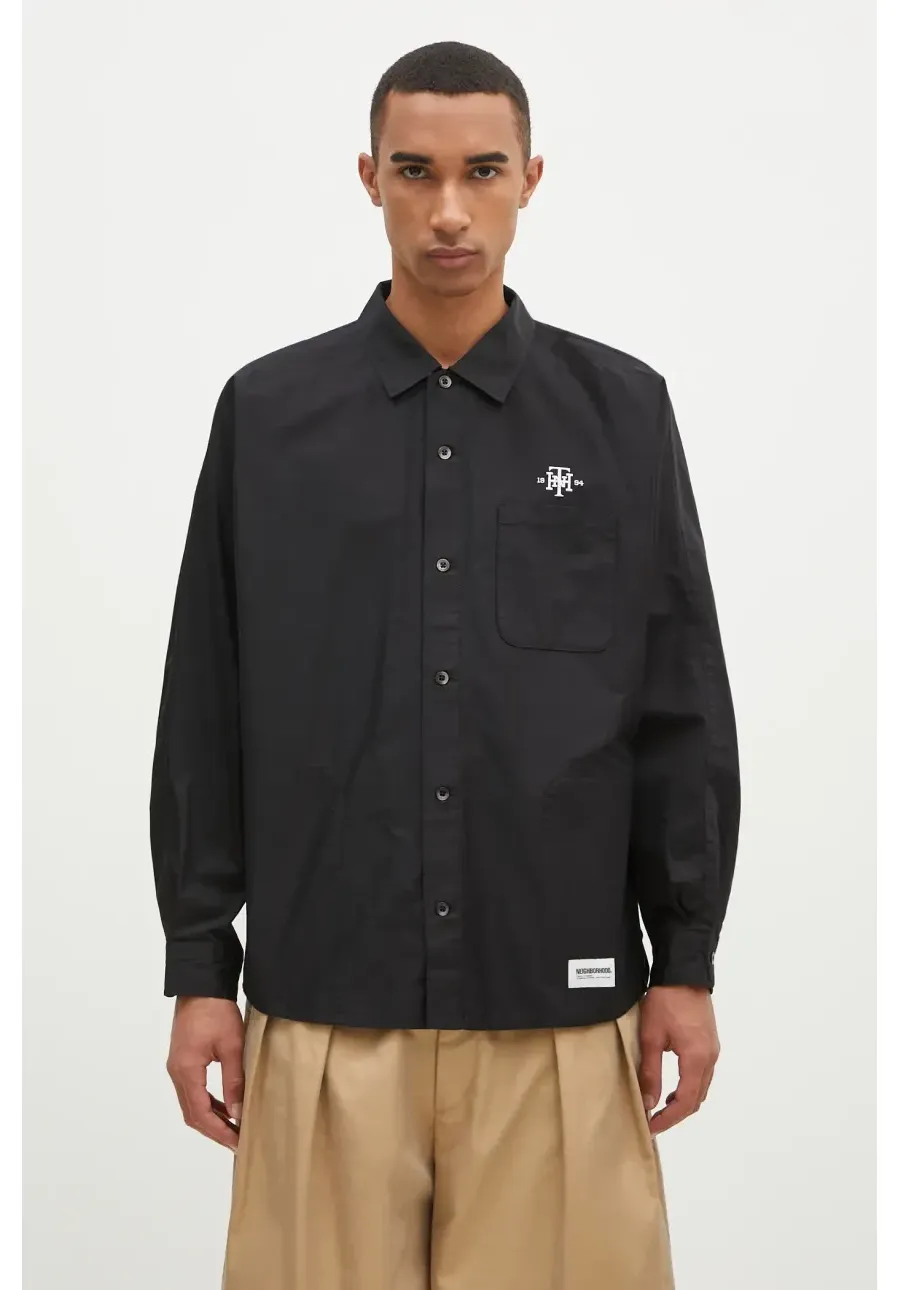 obrazek 1 NEIGHBORHOOD koszula bawełniana Dolmansleeve Shirt Longsleeve męska kolor czarny regular z kołnierzykiem klasycznym 242AQNH.SHM02
