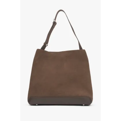 Zdjęcie Estro: Ciemnobrązowa torebka damska na ramię z weluru naturalnego