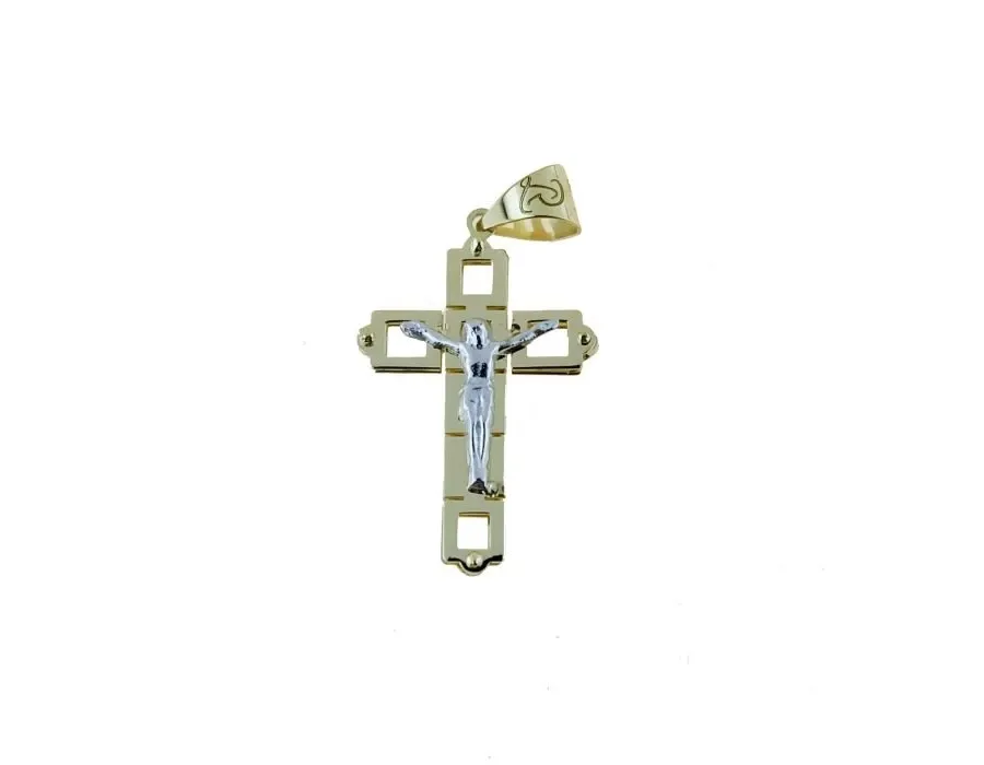 obrazek 1 Solidny dwukolorowy krzyż z Chrystusem z włoch 20x15mm
