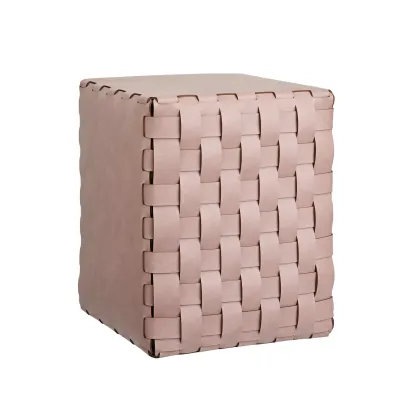 Zdjęcie Skórzana tapicerowana pufa Bottega 35x35xH40 cm w kolorze pudrowego różu