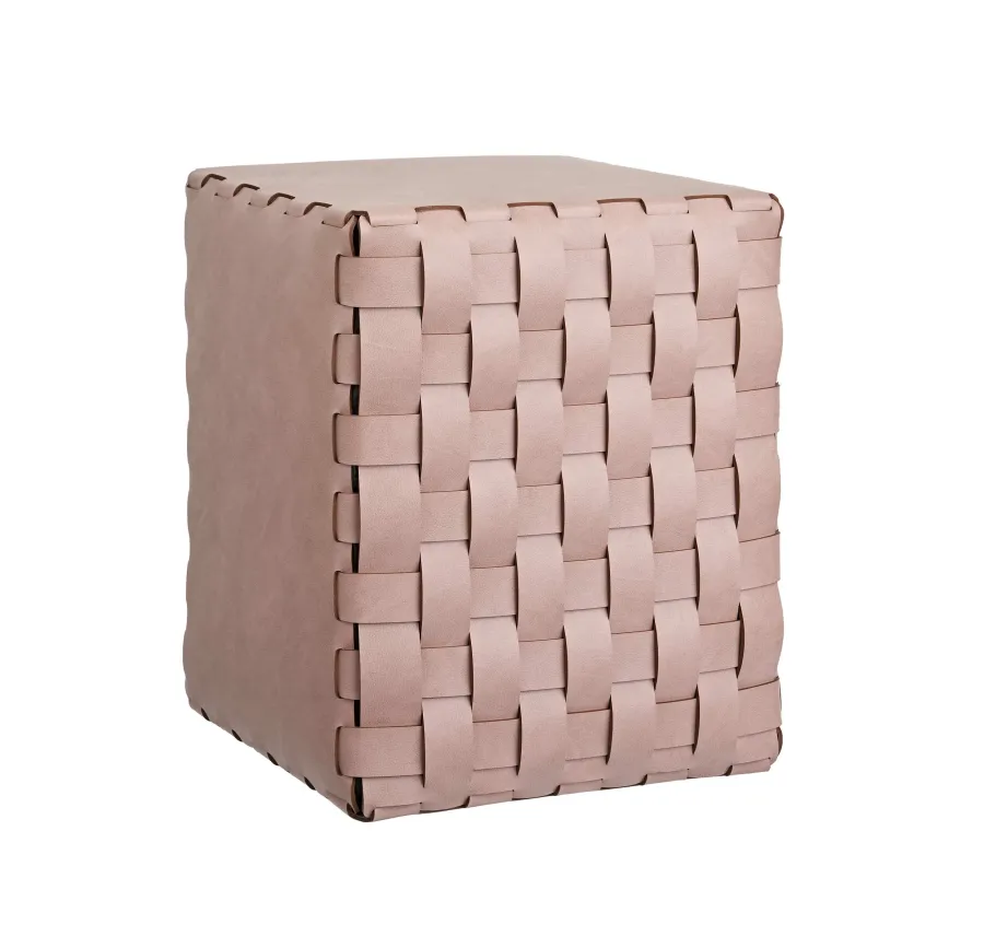 obrazek 1 Skórzana tapicerowana pufa Bottega 35x35xH40 cm w kolorze pudrowego różu