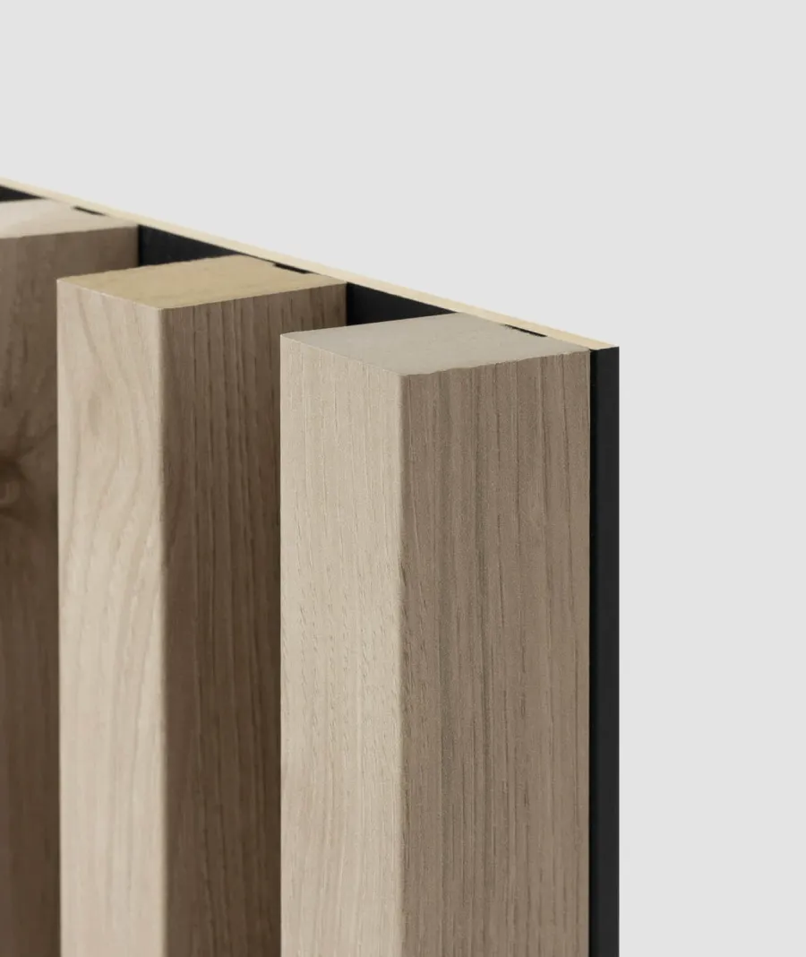 obrazek 1 275x30x4,6 cm LD (5 lameli dąb bielony) panel akustyczny na płycie MDF 6 mm - dekoracja ścienna 3D