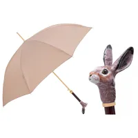 Zdjęcie Stylowy parasol damski w kolorze beżowym z rączką w kształcie głowy królika - Pasotti