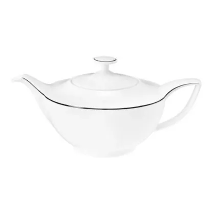 Picture White porcelain classic tea kettle with black rim – Tettau