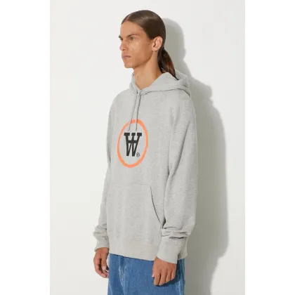 Zdjęcie Wood Wood bluza bawełniana Ian Hoodie męska kolor szary z kapturem z nadrukiem 10135605.2424-GREYMEL